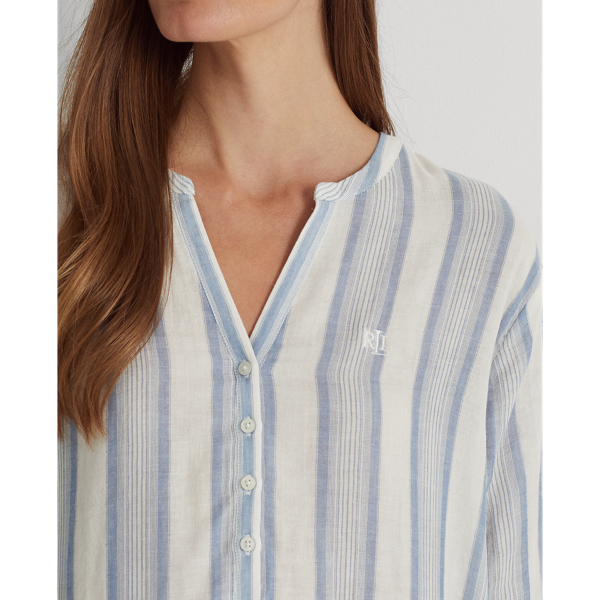 Blue Stripe Striped Cotton Gauze Henley Caftan Lauren 6