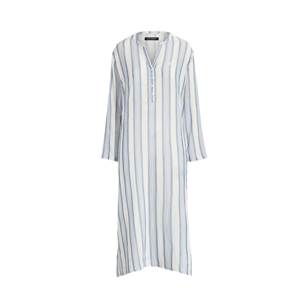 Blue Stripe Striped Cotton Gauze Henley Caftan Lauren 2