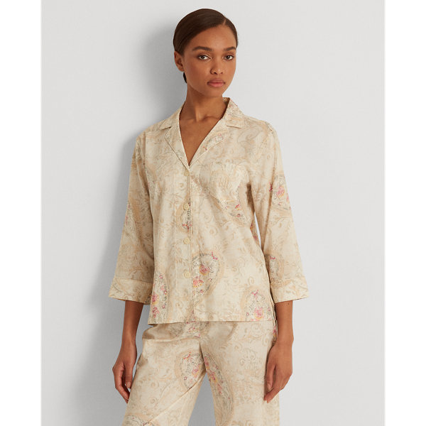 Gold Paisley Paisley Cotton-Blend Pajama Set Lauren Petite 4