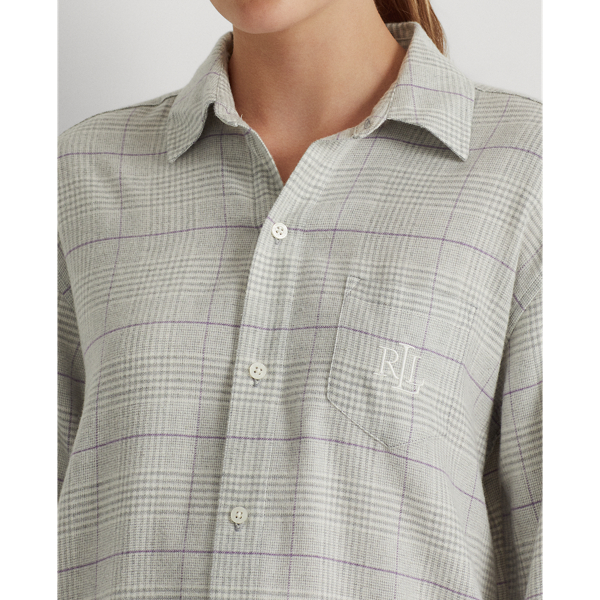 Grey Plaid Plaid Brushed Twill Sleepshirt Lauren 6