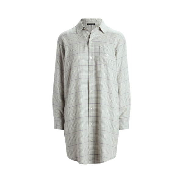Grey Plaid Plaid Brushed Twill Sleepshirt Lauren 2