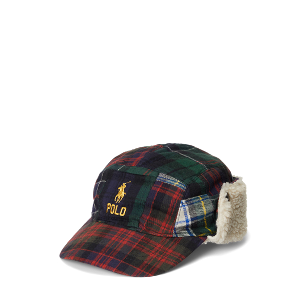 Bon&eacute; protet. orelha em flanela em xadrez Polo Ralph Lauren em 1