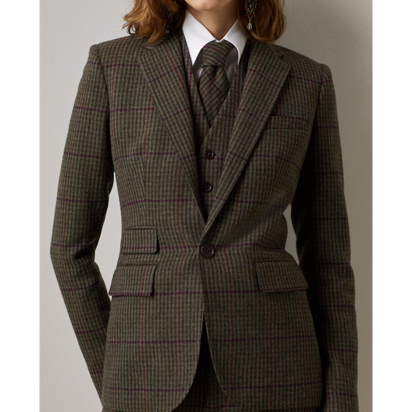 Olive/Brown Parker Checked Plaid Tweed Jacket Ralph Lauren Collection 6