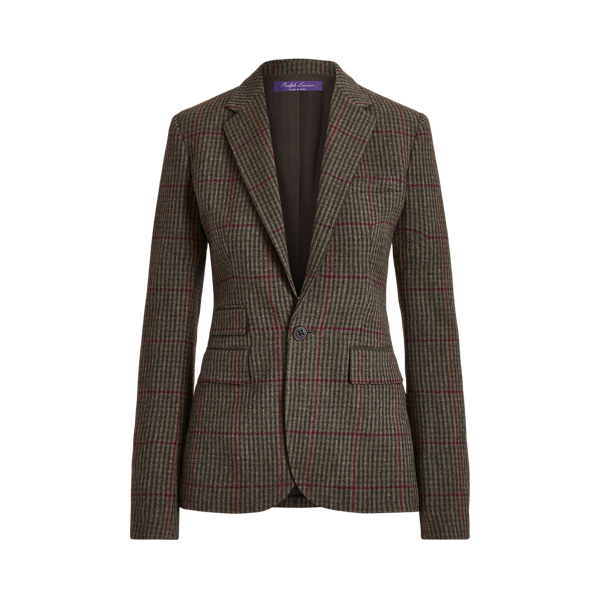 Olive/Brown Parker Checked Plaid Tweed Jacket Ralph Lauren Collection 2
