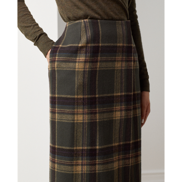 Gonna a portafoglio scozzese con frange Aden Ralph Lauren Collection in Verde oliva intenso/verde 6