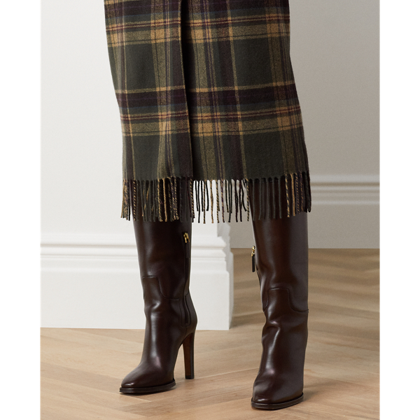 Gonna a portafoglio scozzese con frange Aden Ralph Lauren Collection in Verde oliva intenso/verde 7