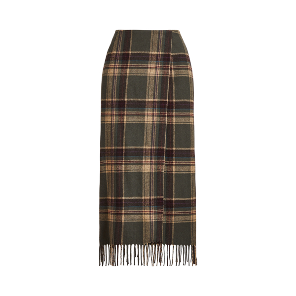 Gonna a portafoglio scozzese con frange Aden Ralph Lauren Collection in Verde oliva intenso/verde 2