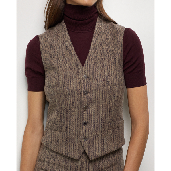 Brown Multi Jaiden Herringbone Tweed Waistcoat Ralph Lauren Collection 6