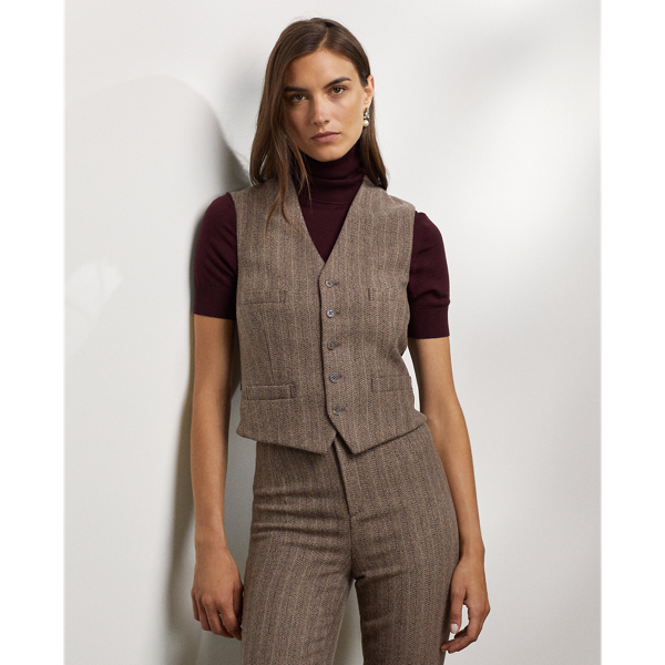 Brown Multi Jaiden Herringbone Tweed Waistcoat Ralph Lauren Collection 7