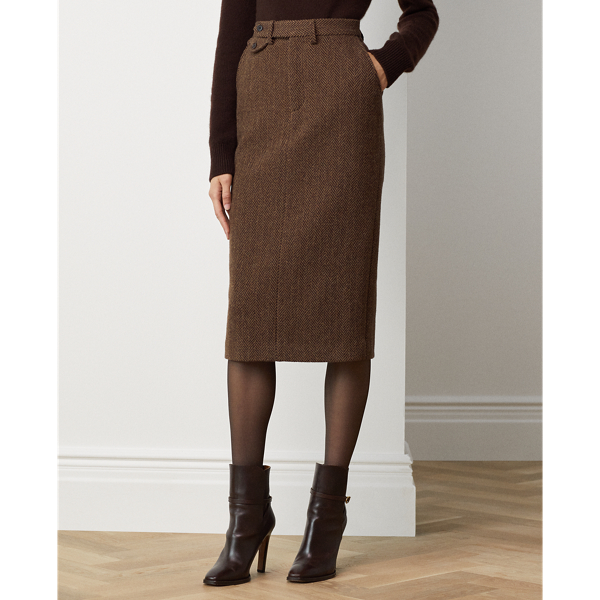 Dark Brown/Olive Mychele Wool Herringbone Skirt Ralph Lauren Collection 4