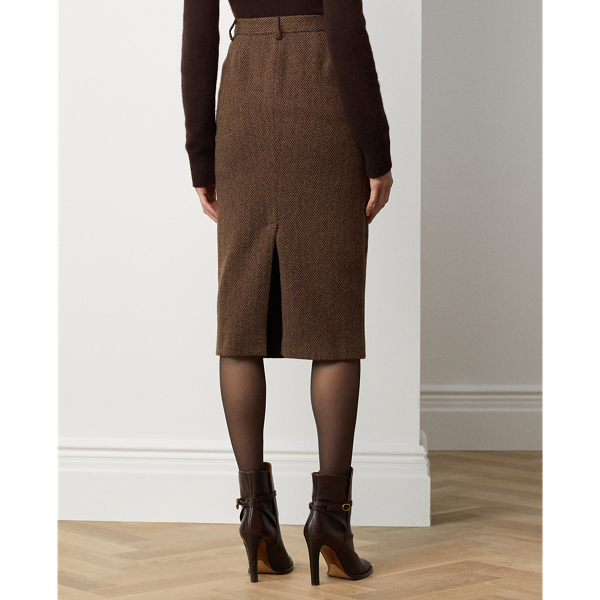 Dark Brown/Olive Mychele Wool Herringbone Skirt Ralph Lauren Collection 5