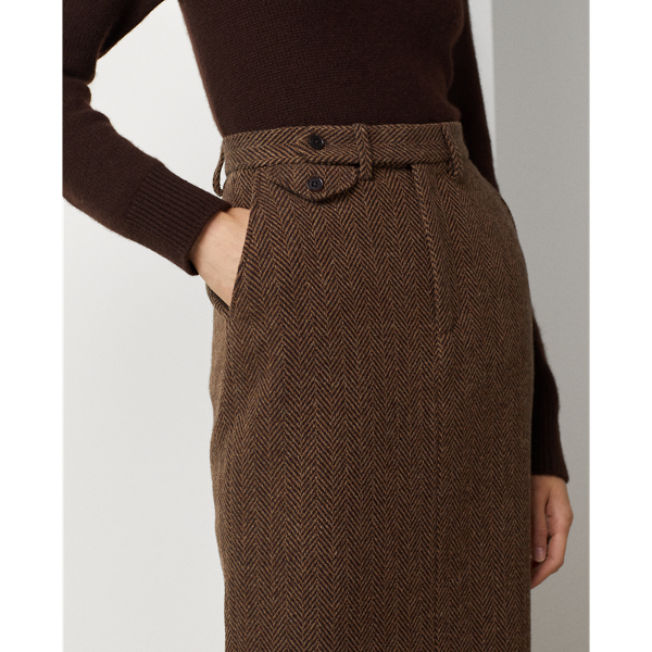Dark Brown/Olive Mychele Wool Herringbone Skirt Ralph Lauren Collection 6