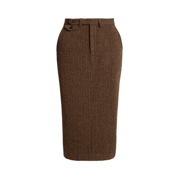 Dark Brown/Olive Mychele Wool Herringbone Skirt Ralph Lauren Collection 2