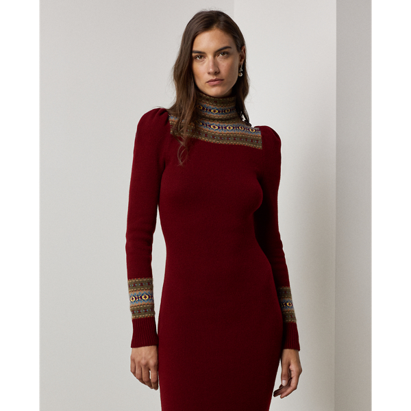 Robe-pull Fair Isle &agrave; col chemin&eacute;e Ralph Lauren Collection en Burgundy Multi 4