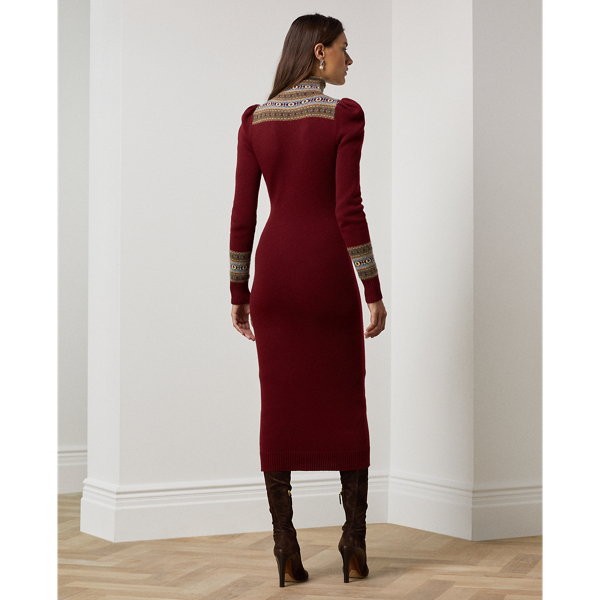 Robe-pull Fair Isle &agrave; col chemin&eacute;e Ralph Lauren Collection en Burgundy Multi 5