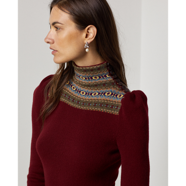 Robe-pull Fair Isle &agrave; col chemin&eacute;e Ralph Lauren Collection en Burgundy Multi 6