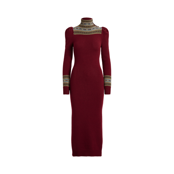 Robe-pull Fair Isle &agrave; col chemin&eacute;e Ralph Lauren Collection en Burgundy Multi 2