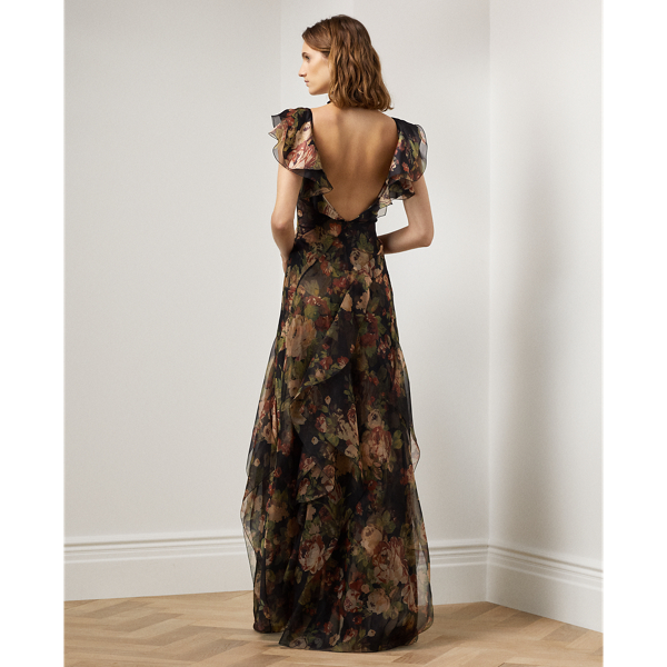 Abendkleid Brienne aus Knitterchiffon Ralph Lauren Collection in Schwarz multi 5