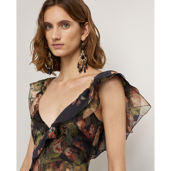 Abendkleid Brienne aus Knitterchiffon Ralph Lauren Collection in Schwarz multi 6