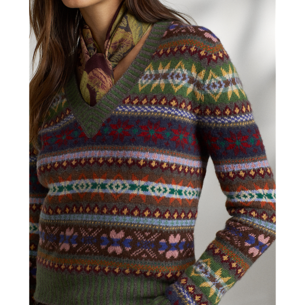 Ibex Multi Intarsia-Knit V-Neck Jumper Ralph Lauren Collection 6