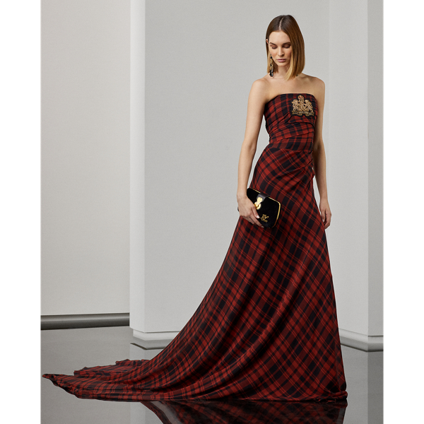 Audriana Plaid Georgette Evening Dress for Women Ralph Lauren PT