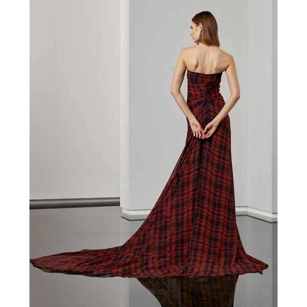 Audriana Plaid Georgette Evening Dress