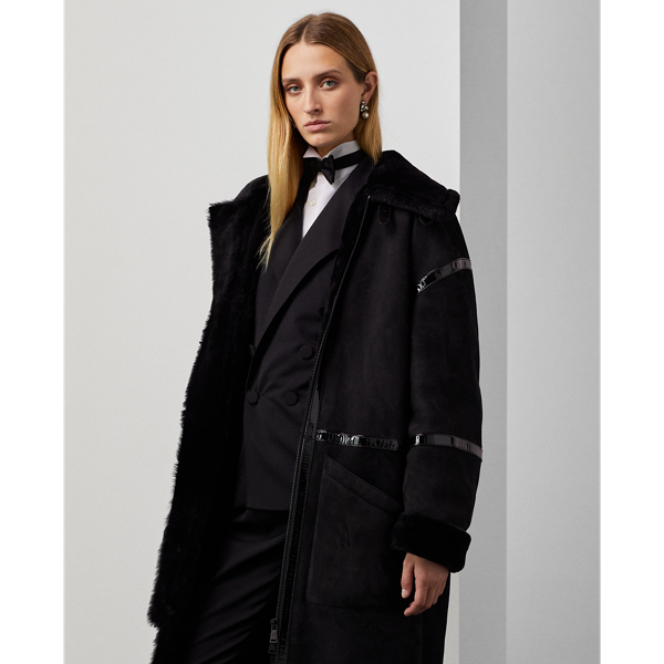 Black Lanthe Merino Shearling Coat Ralph Lauren Collection 4