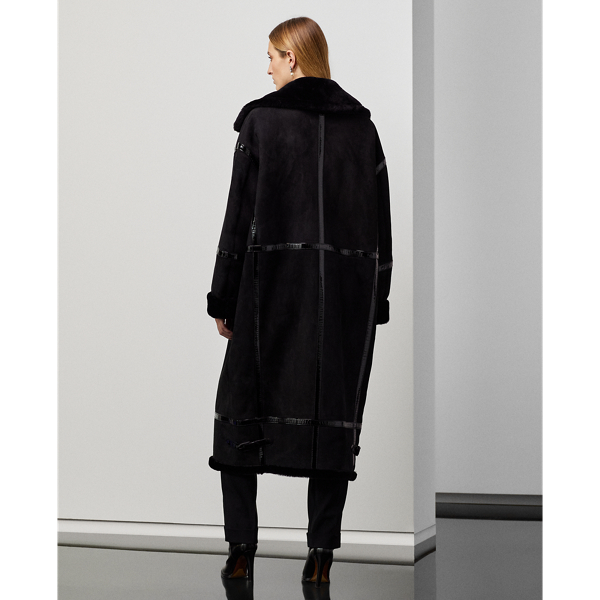 Black Lanthe Merino Shearling Coat Ralph Lauren Collection 5