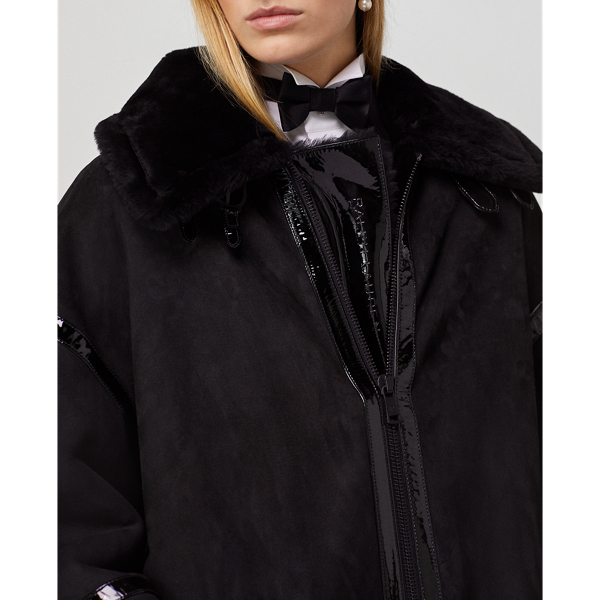Black Lanthe Merino Shearling Coat Ralph Lauren Collection 6