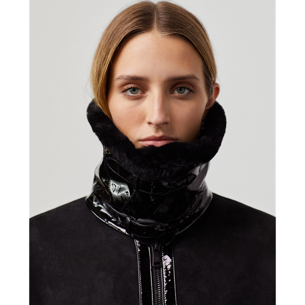 Black Lanthe Merino Shearling Coat Ralph Lauren Collection 7