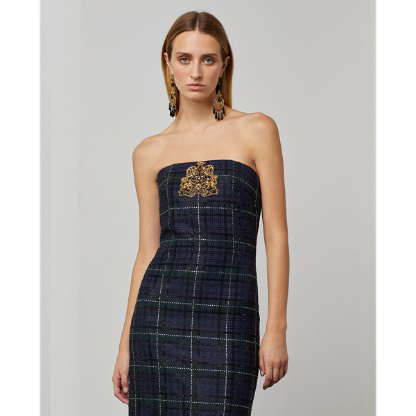 Green/Navy/Black Multi Ryne Embellished Strapless Evening Dress Ralph Lauren Collection 4