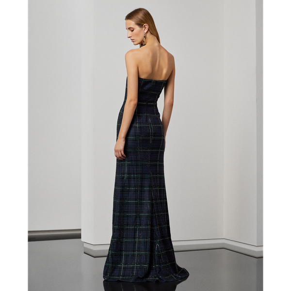 Green/Navy/Black Multi Ryne Embellished Strapless Evening Dress Ralph Lauren Collection 5