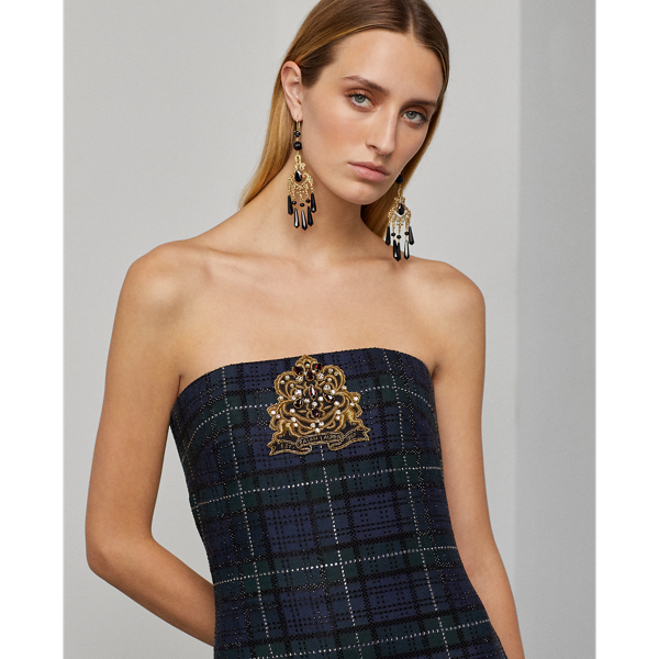 Green/Navy/Black Multi Ryne Embellished Strapless Evening Dress Ralph Lauren Collection 6