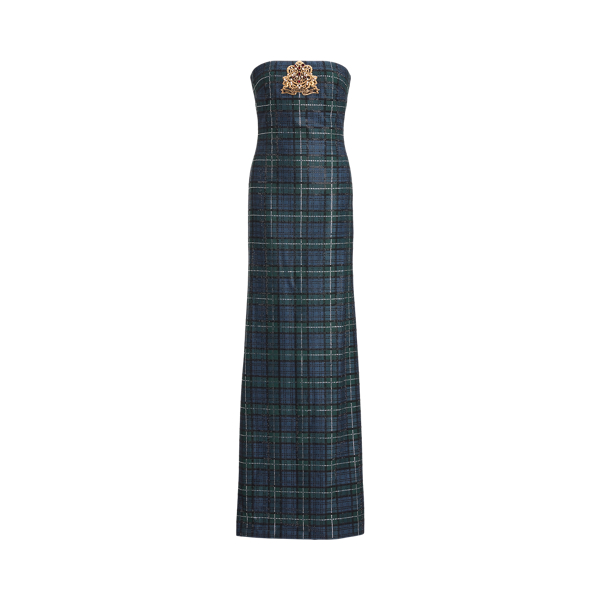 Green/Navy/Black Multi Ryne Embellished Strapless Evening Dress Ralph Lauren Collection 2