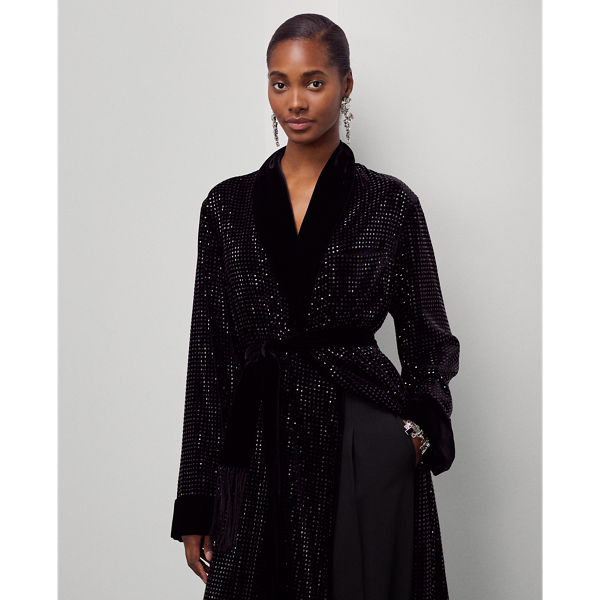 Black Sullivan Embellished Velvet Robe-Coat Ralph Lauren Collection 4