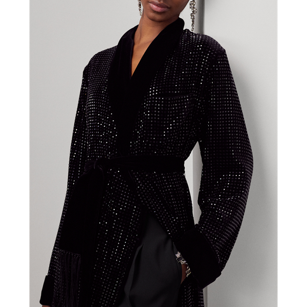 Black Sullivan Embellished Velvet Robe-Coat Ralph Lauren Collection 6