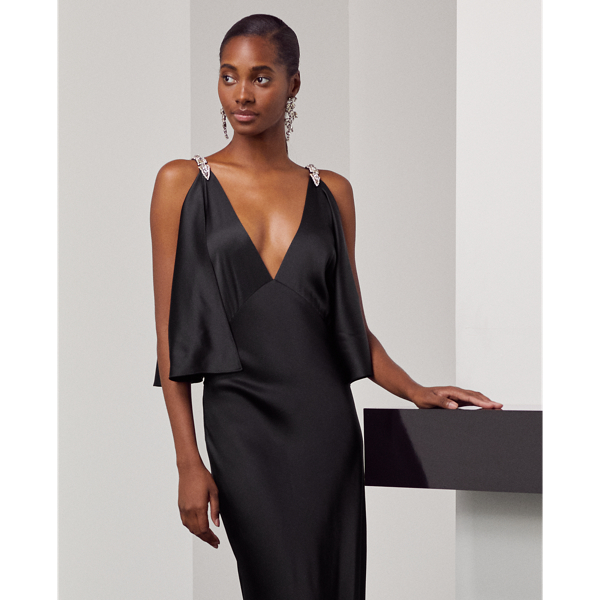 Robe du soir Anjea d&eacute;cor&eacute;e en satin Ralph Lauren Collection en Noir 4
