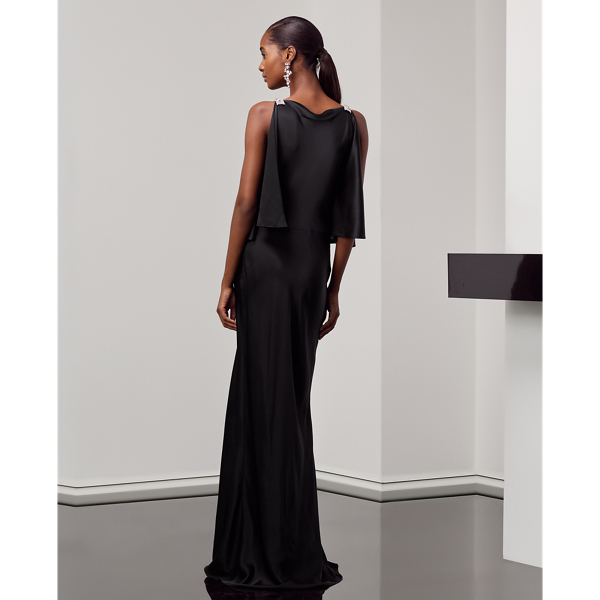 Robe du soir Anjea d&eacute;cor&eacute;e en satin Ralph Lauren Collection en Noir 5