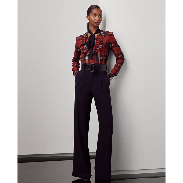 Red/Black/Cream Multi Zandra Plaid Georgette Blouse Ralph Lauren Collection 4