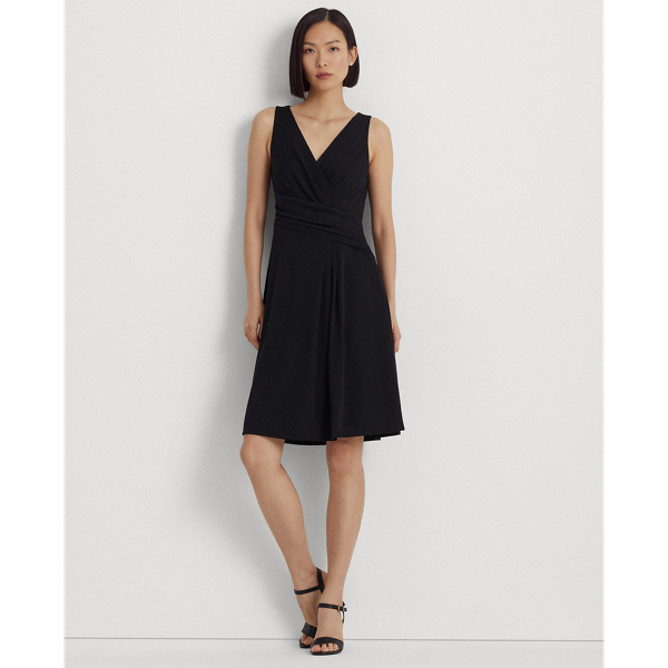 Black Surplice Jersey Sleeveless Dress Lauren 1