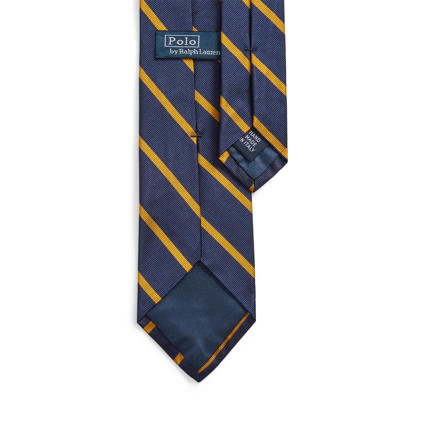 Мужской галстук Ralph Lauren Striped Silk Repp Narrow Tie, цвет: Тёмно-синий / Золотой — фото 1