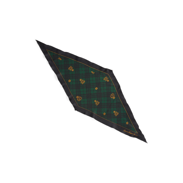 Green Colette Plaid Crest-Motif Silk Scarf Lauren 2