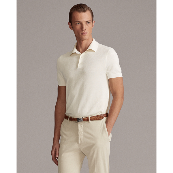 Classic Cream Silk-Cotton Polo Jumper Purple Label 5