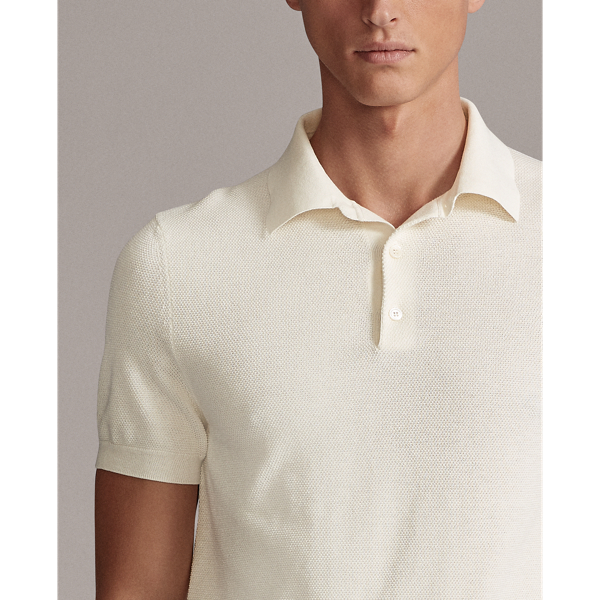 Classic Cream Silk-Cotton Polo Jumper Purple Label 7