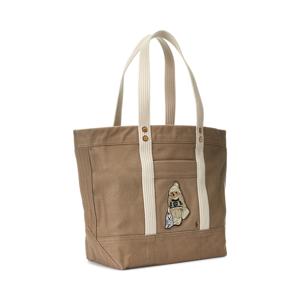 Madison Tan Canvas Medium Polo Bear Tote Polo Ralph Lauren 2
