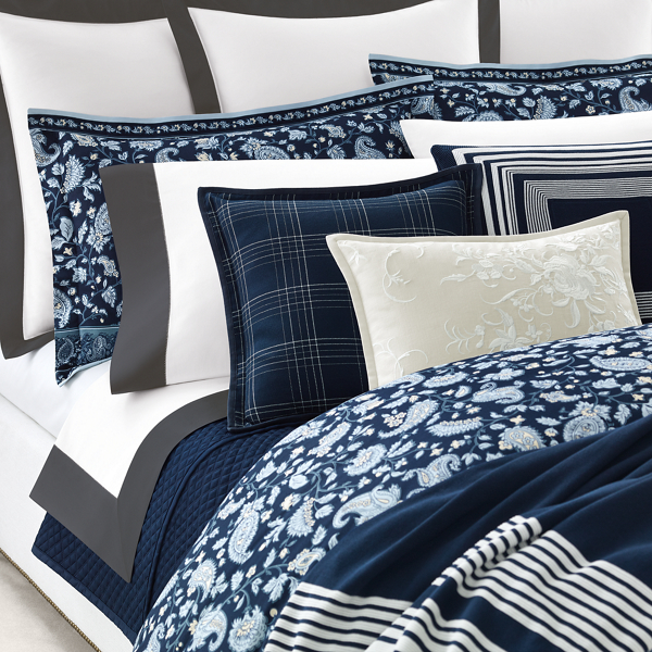Ralph Lauren Home オーガニック コットン サティーン ボーダー シーティング トゥルー グラファイト 7