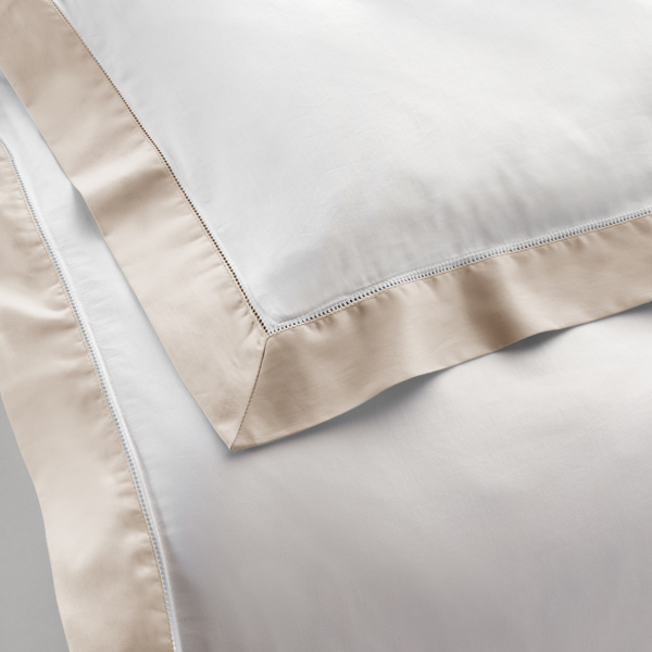 Ralph Lauren Home オーガニック コットン サティーン ボーダー デュベ カバー コースタル サンド 3