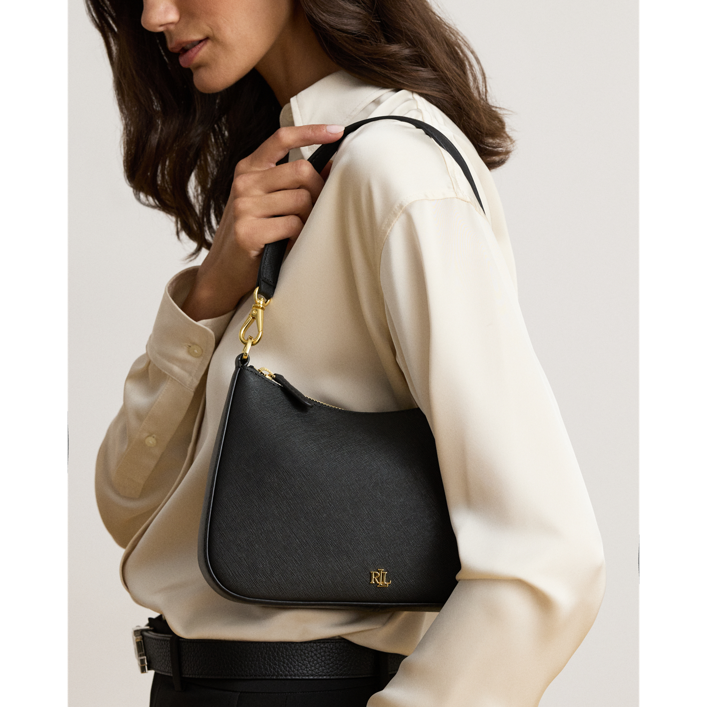 Женская сумка Ralph Lauren Crosshatch Leather Medium Danni, цвет: Чёрный — фото 5
