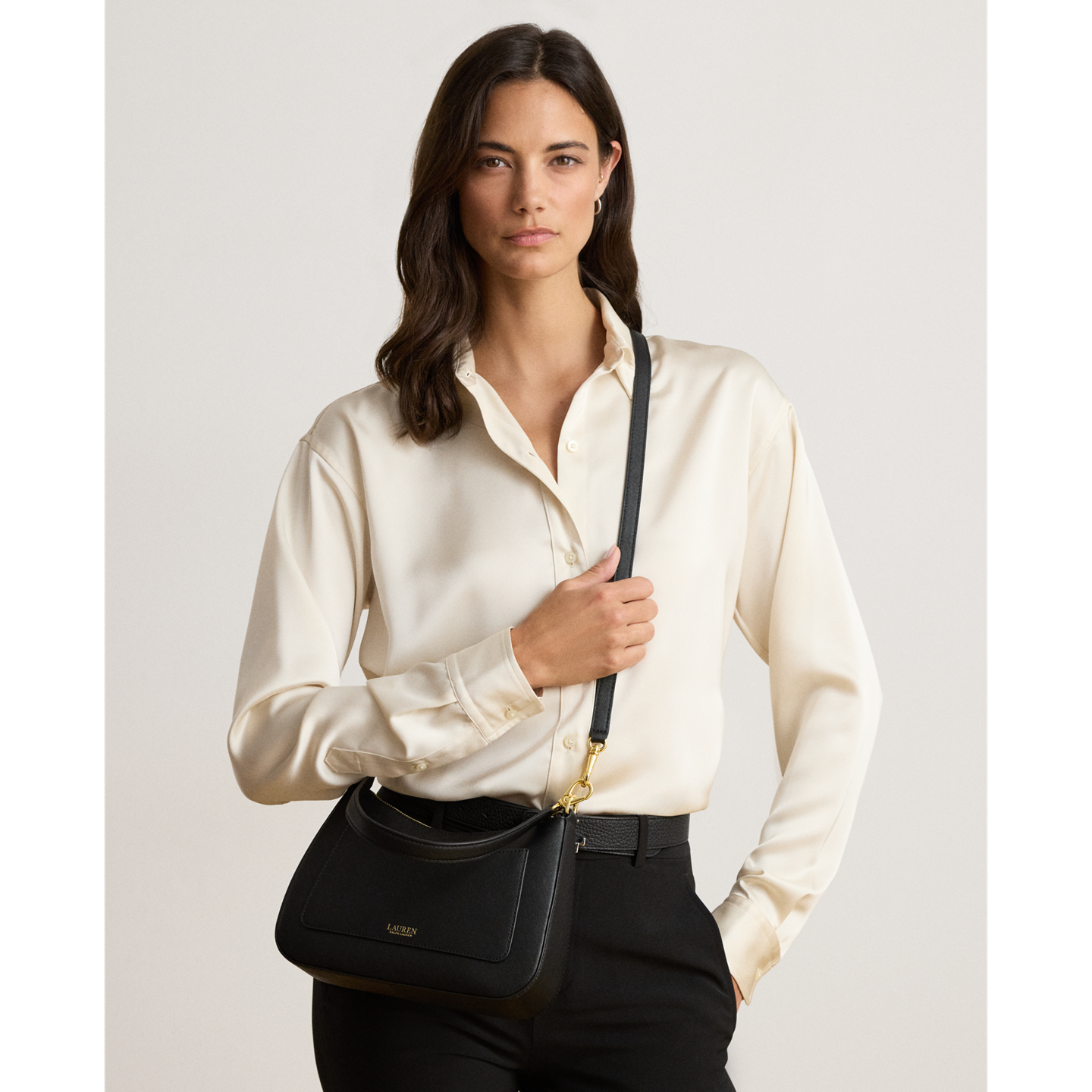 Женская сумка Ralph Lauren Crosshatch Leather Medium Danni, цвет: Чёрный — фото 6