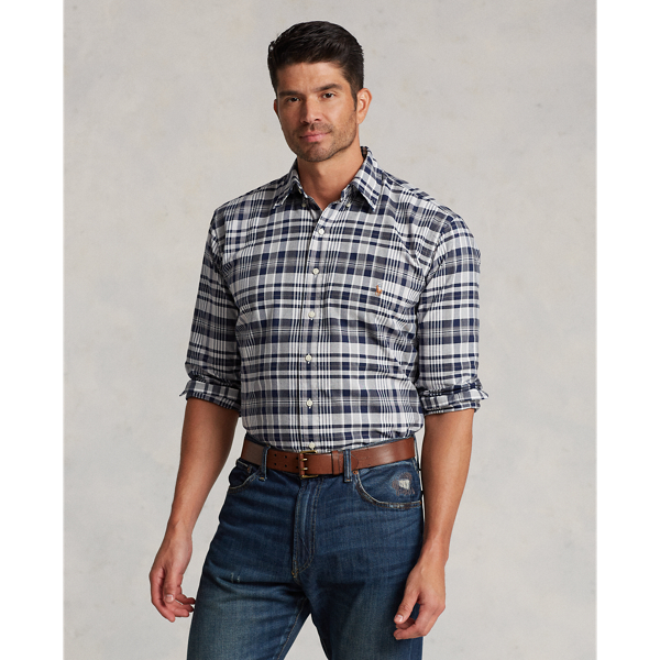 Grey Heather/Navy Multi Plaid Oxford Shirt Big & Tall 1
